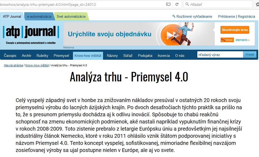 Časopis ATP Journal – Analýza trhu – Priemysel 4.0 a KKUI